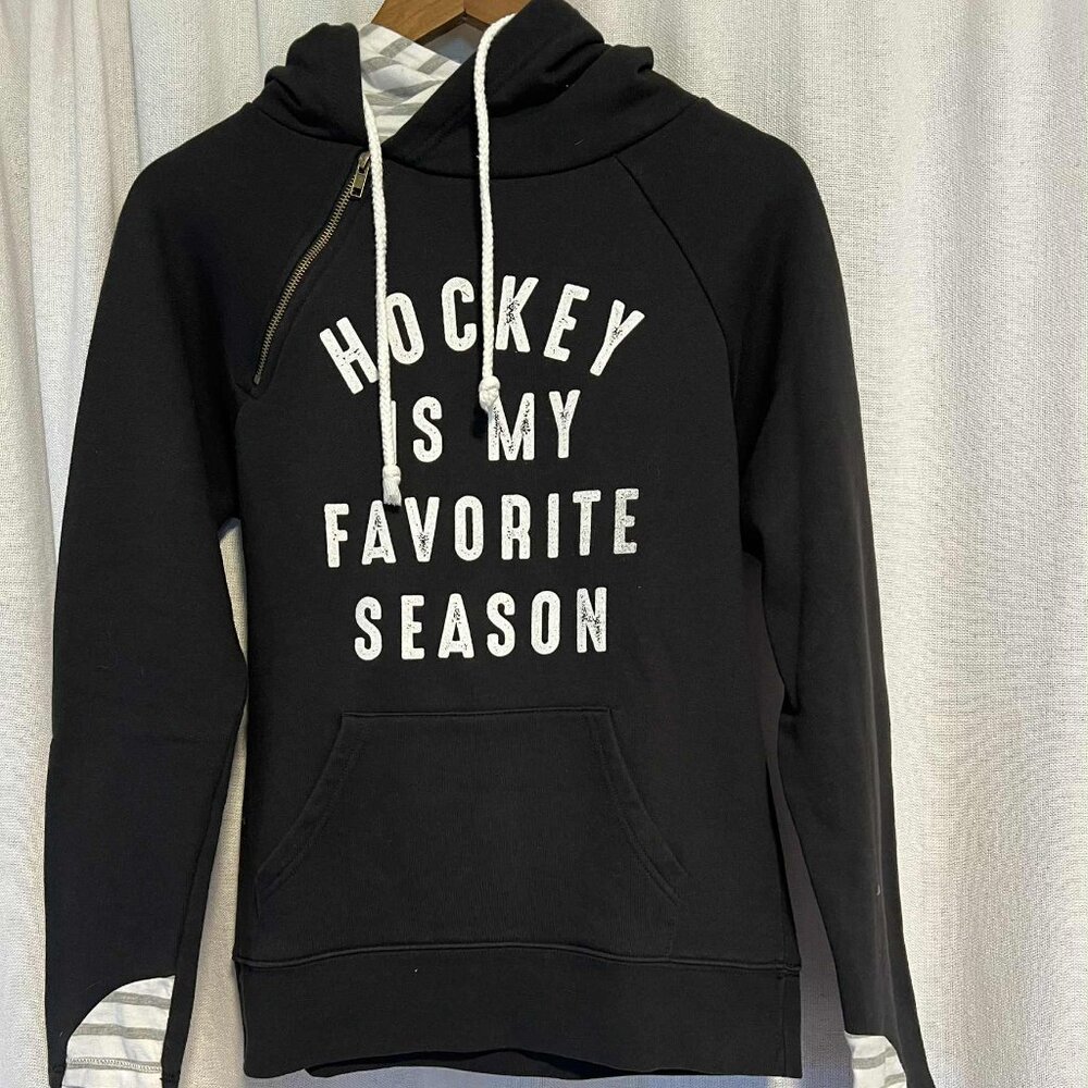Black Hoodie "Hockey is My Favorite Season"  Lined Hood Size S